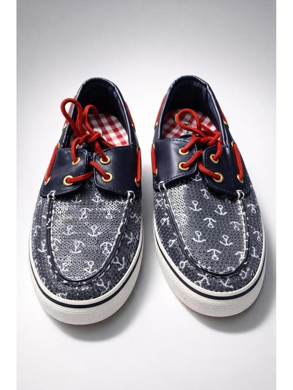Sperry Top-Sider Navy White Anchor Print Boat Shoes Size 7